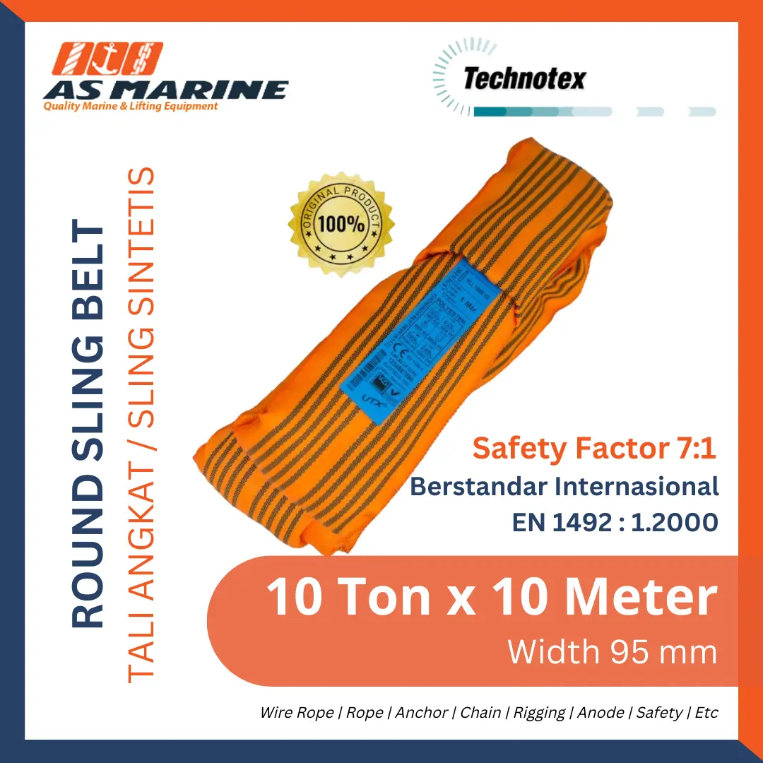 Round Sling Belt / Tali Angkat 10 Ton x 10 Meter 95 mm Technotex Holland